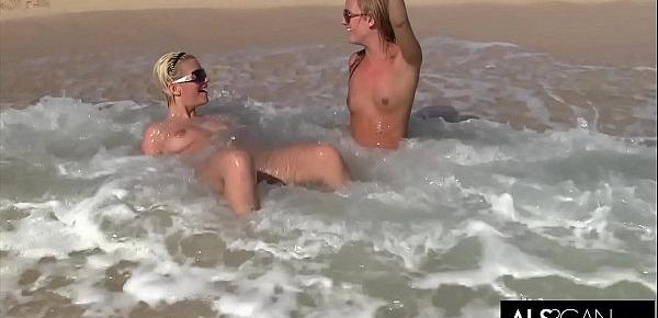  Six Horny Lesbians Go At It On A Public Beach